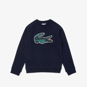 Lacoste Crocodile Graphic Fleece Sweatshirt - Mikiny Dětské Tmavě Blankyt Blankyt | CZ-dPOCAL